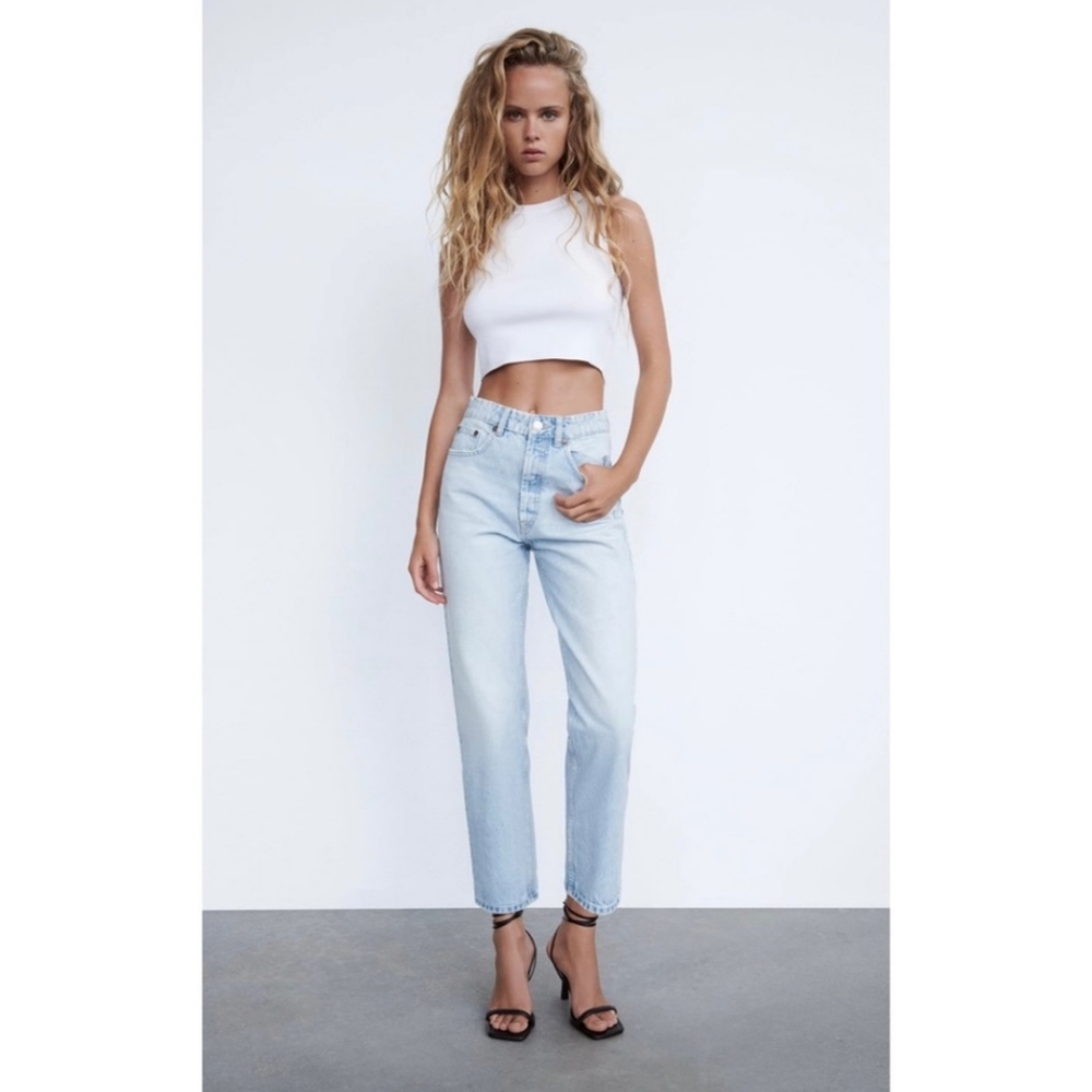Zara high waisted light wash straight leg jeans